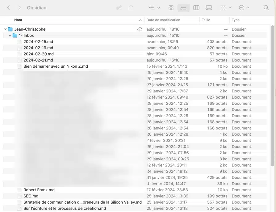 structure de stockage des fichiers markdown Obsidian